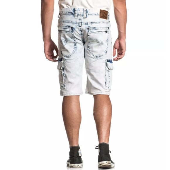 AFFLICTION HUNTER FALLEN FULTON DENIM SHORTS Biker - Picture 8 of 12